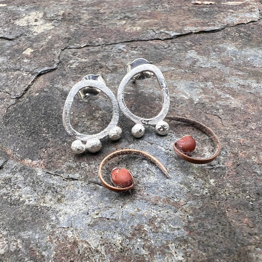 Eco Silver Mismatched Seed Pod Stud Earrings