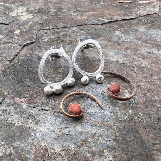 Eco Silver Mismatched Seed Pod Stud Earrings