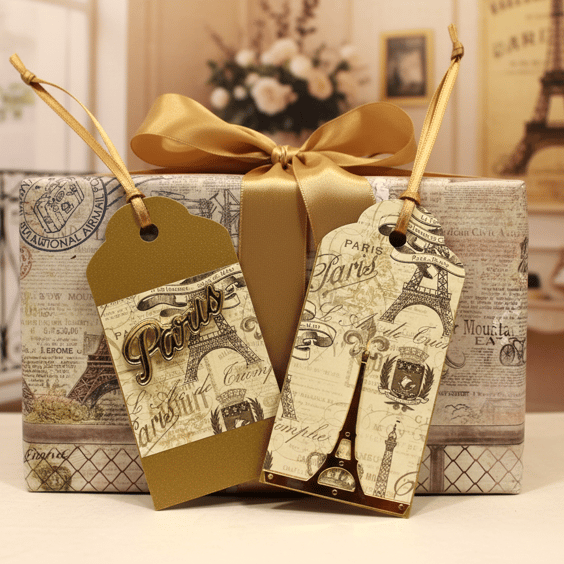Handmade Parisian Gift Tags, Luxury Gold with embellishments, Set of 6 