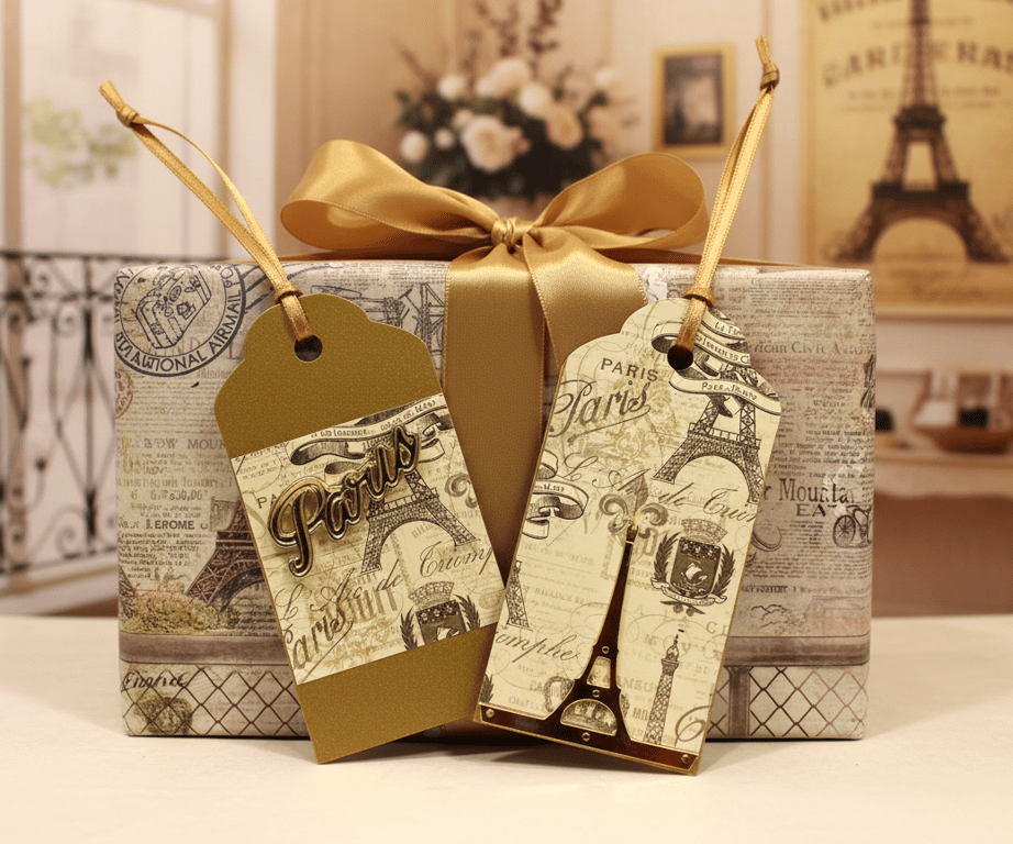 Handmade Parisian Gift Tags, Luxury Gold with embellishments, Set of 6 