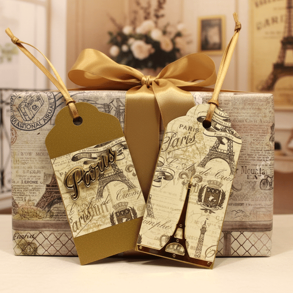 Handmade Parisian Gift Tags, Luxury Gold with embellishments, Set of 6 