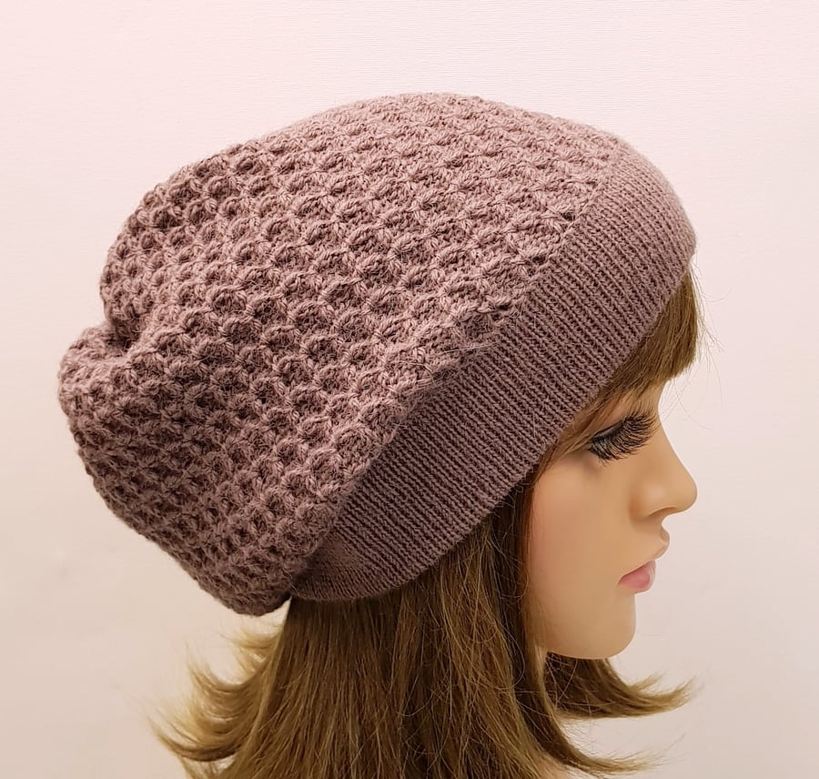 Alpaca hat, handmade knitted baggy beret for women, slouchy beanie