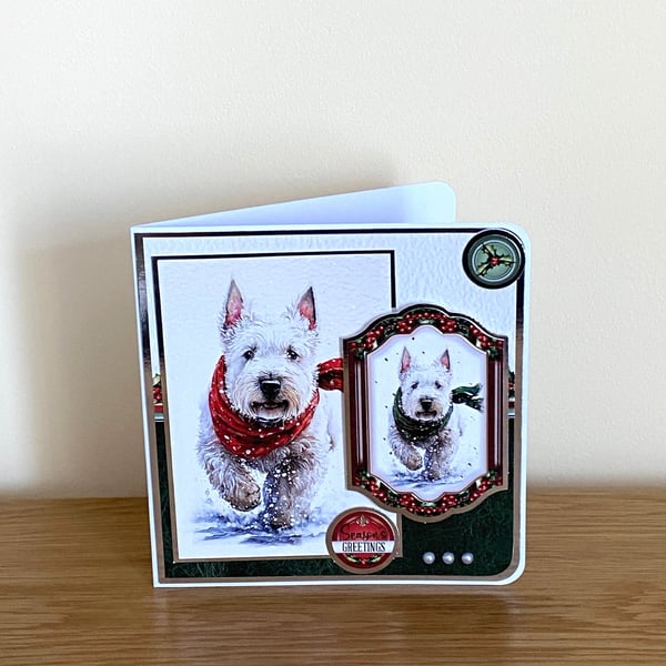 Handmade Cute West Highland White Terrier Christmas Card