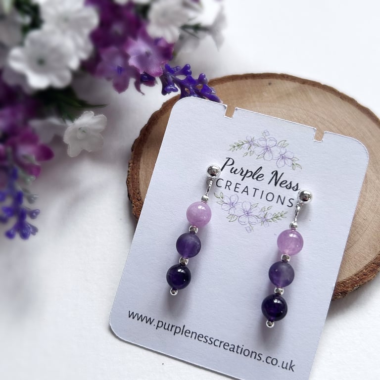 Amethyst Beaded Silver Plated Earrings