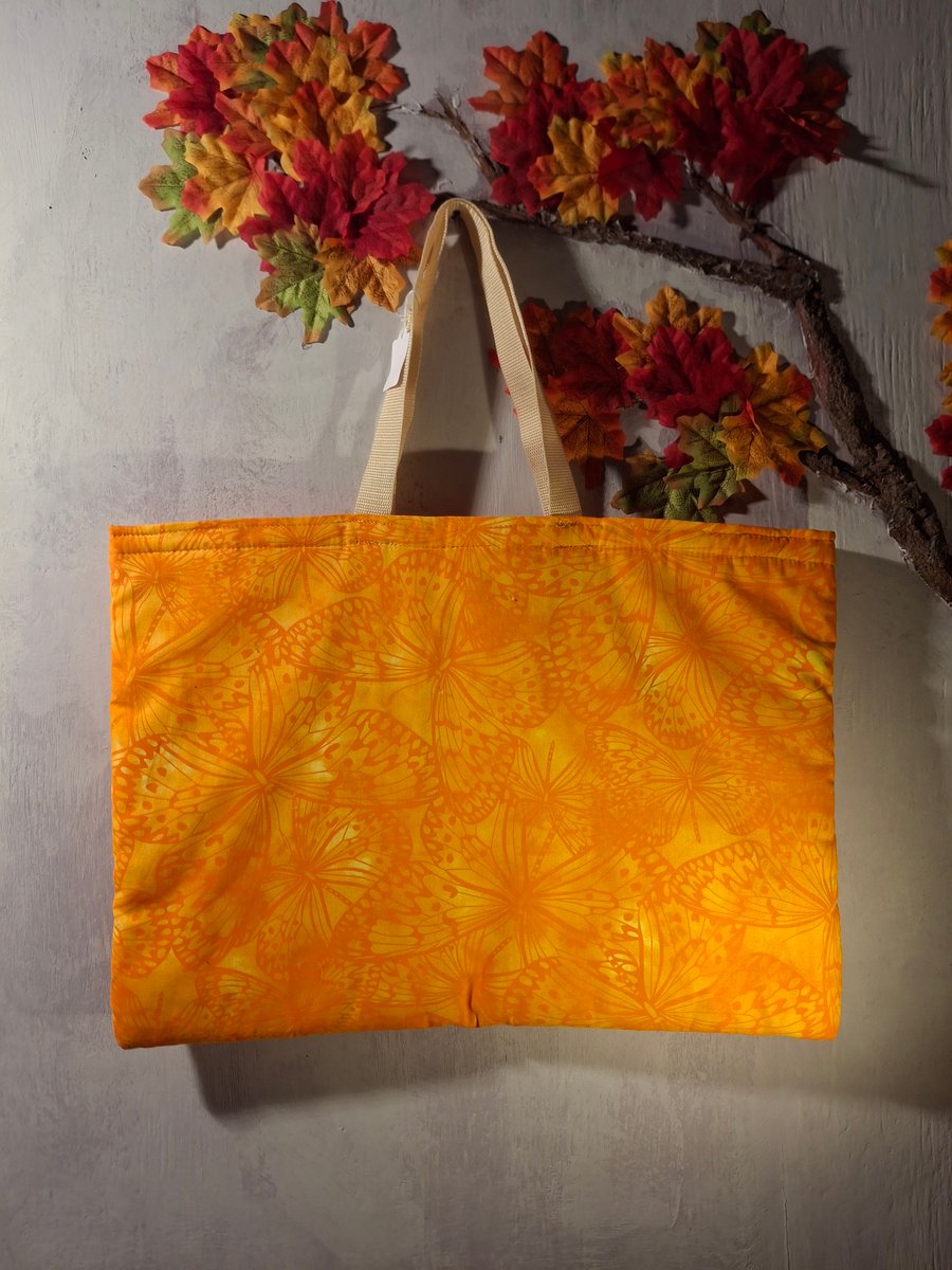 Handmade Lined Padded Tote Bag 50cm x 35cm in Mango Butterfly Melody Cotton 