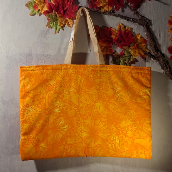 Handmade Lined Padded Tote Bag 50cm x 35cm in Mango Butterfly Melody Cotton 
