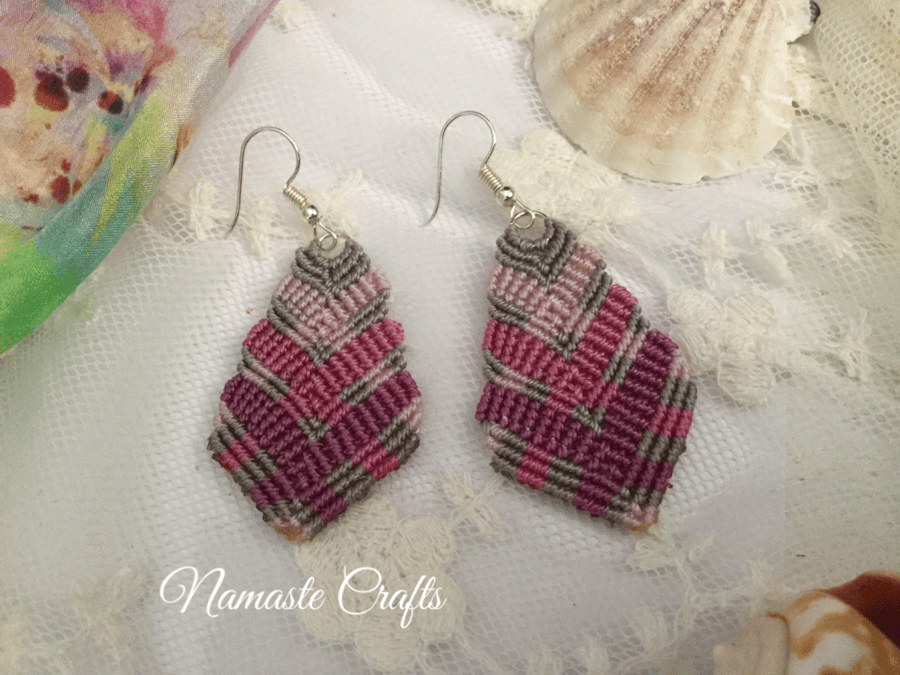 Colourful fashionable macrame earrings, boho, yoga, festival. beach holiday, fun