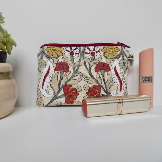 Coin purse in red art nouveau style print
