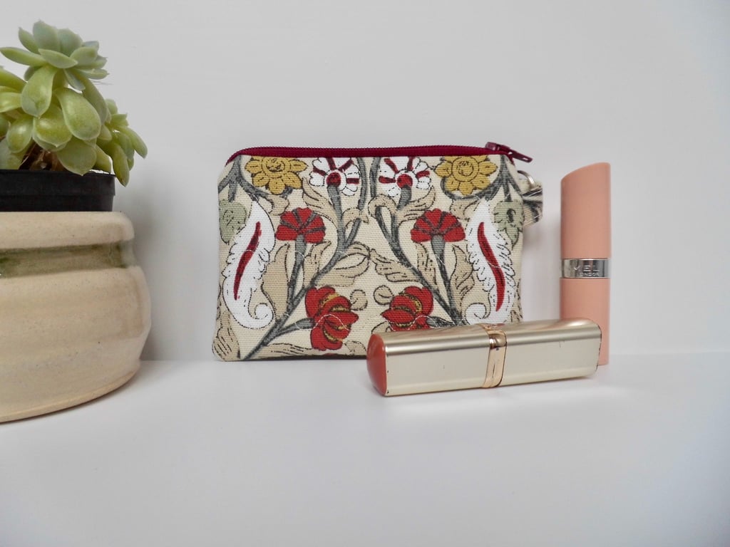Coin purse in red art nouveau style print