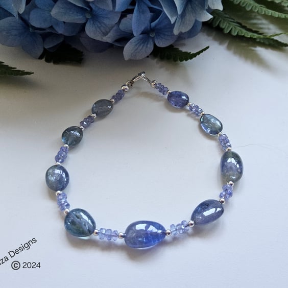 Designer Extremely Rare Bi Colour Tanzanite 25cts Sterling Silver Bracelet