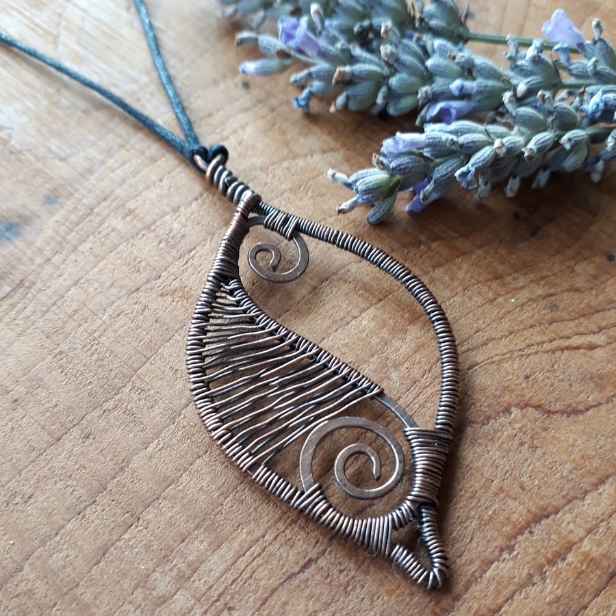 Copper Leaf Pendant, Wire Wrapped Jewellery, Boho Jewellery for Women