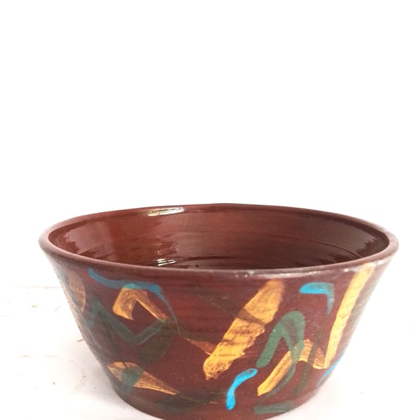 Pottery terracotta, multicolored, bowl, decorative or serving ceramic bowl