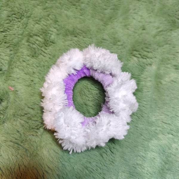 Lilac & Parma Violet with White Fur Trim Extra Extra Small Scrunchies Hair Ties