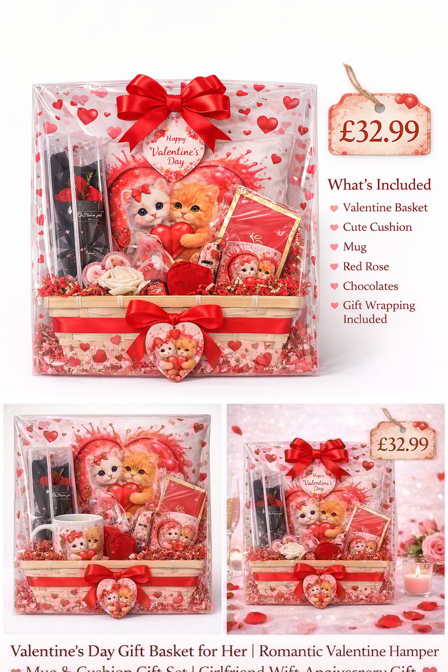 Valentine’s Gift Basket – Cute Cats Theme, Pamper Treats & Chocolates