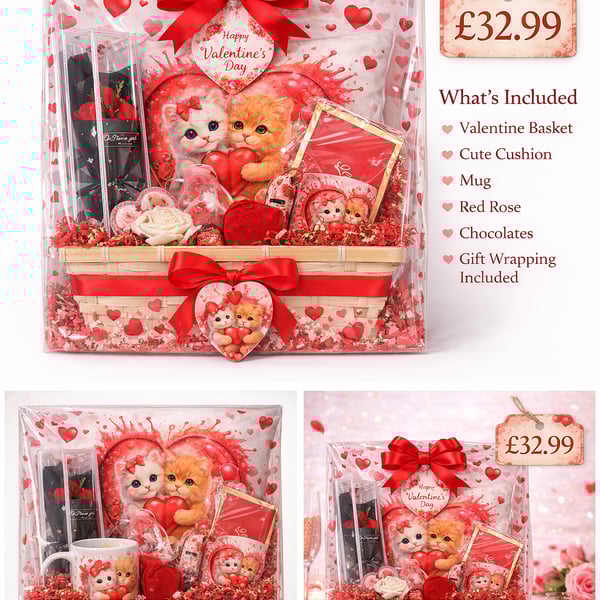 Valentine’s Gift Basket – Cute Cats Theme, Pamper Treats & Chocolates