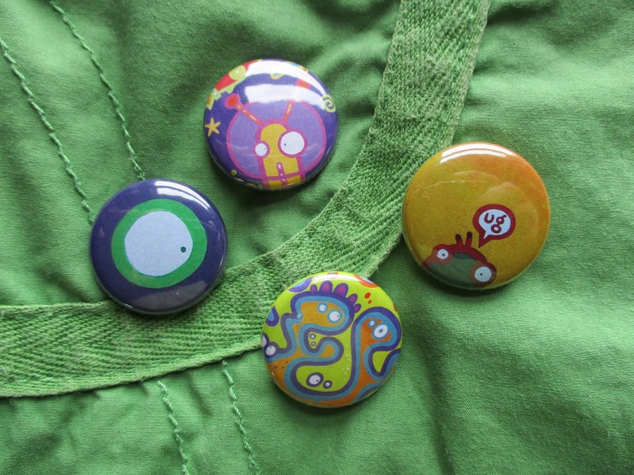 SALE - Set of 4 x 25mm metal button badges – Monsters