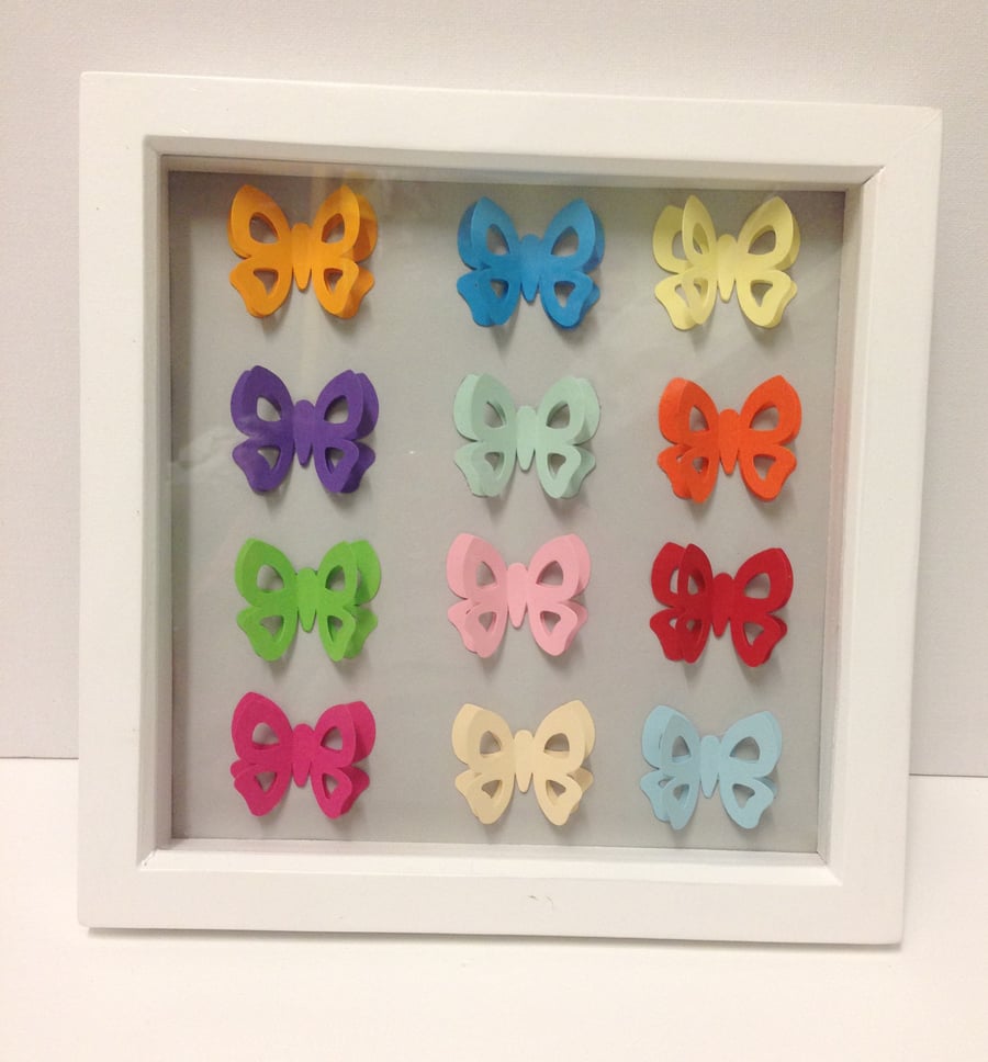 Multicoloured Butterfly Picture in a Wooden Deep Box Frame  
