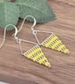 Bright yellow and pale gold beadwork triangle earrings - Image 2