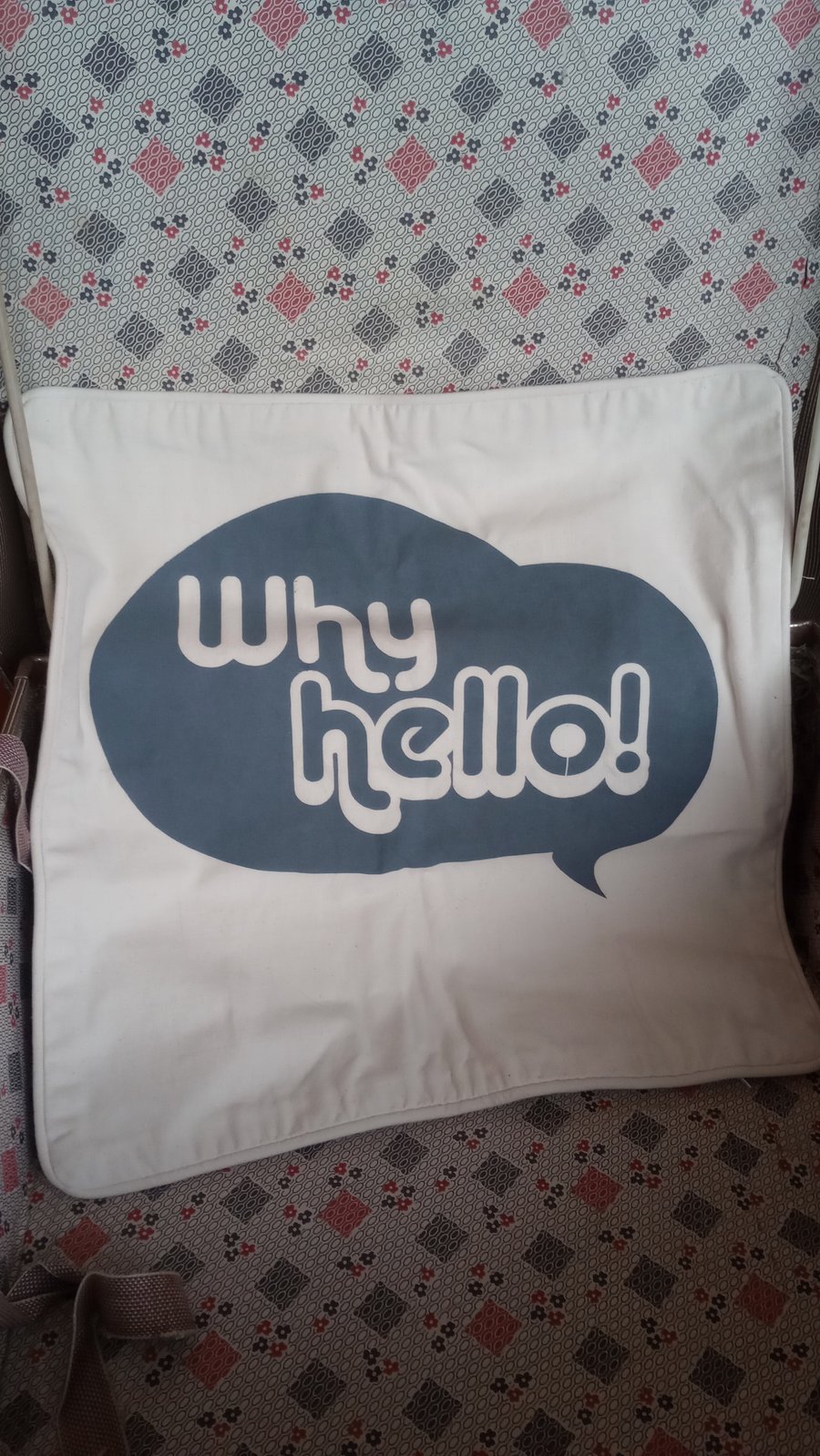 Why Hello Grey Screen Print Cushion Cover