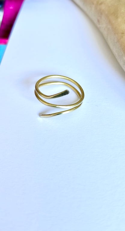Gold Tone Solid Brass Flared Wrap Rings - Adjustable