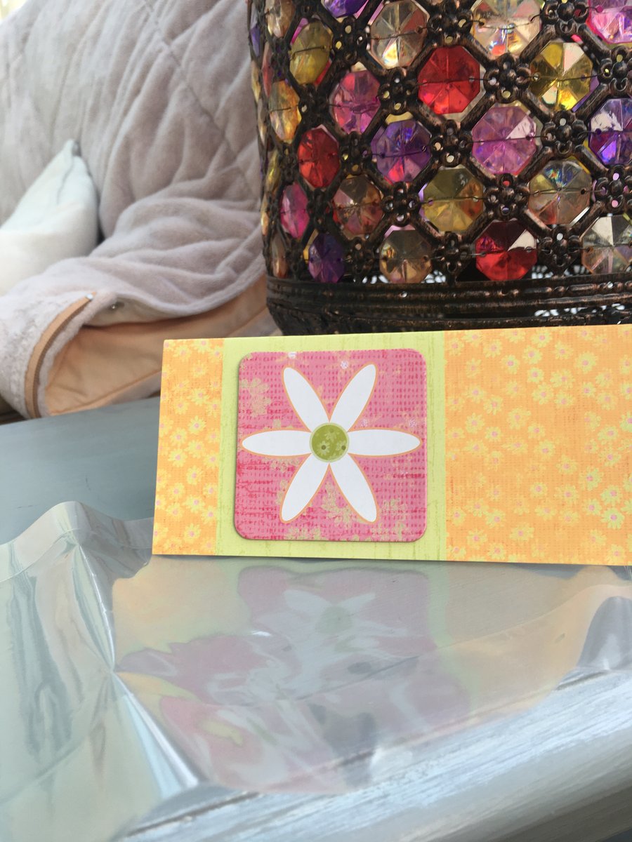 Floral card topped cellophane gift bag