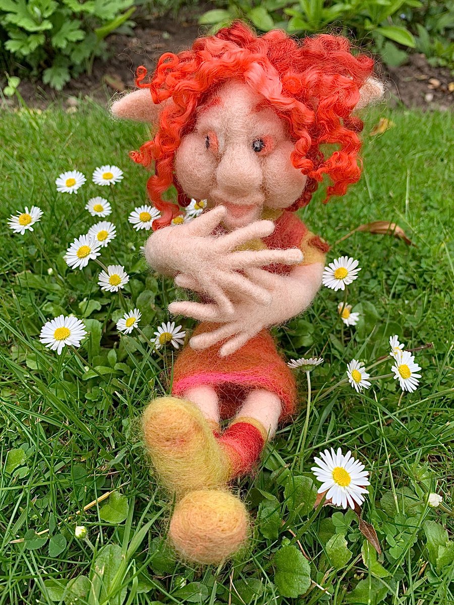 Needle Felted troll art doll, girl brownie, girl guides 
