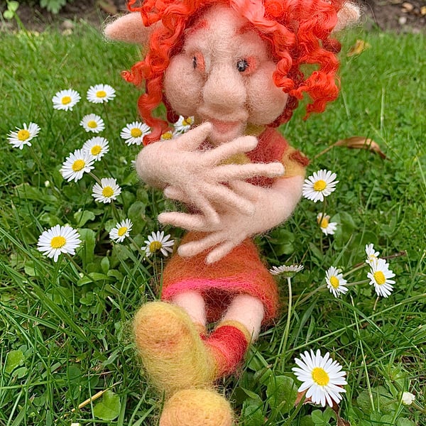 Needle Felted troll art doll, girl brownie, girl guides 