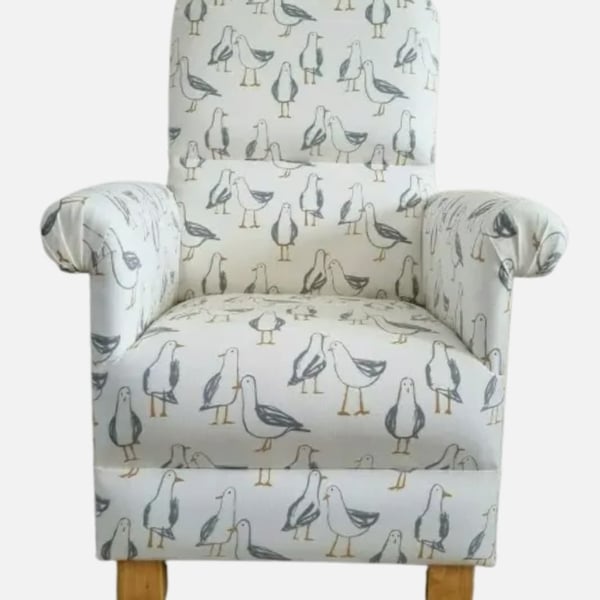 Kids Armchair Clarke Seagulls Natural Fabric Children's Chair Coastal Gulls Bird