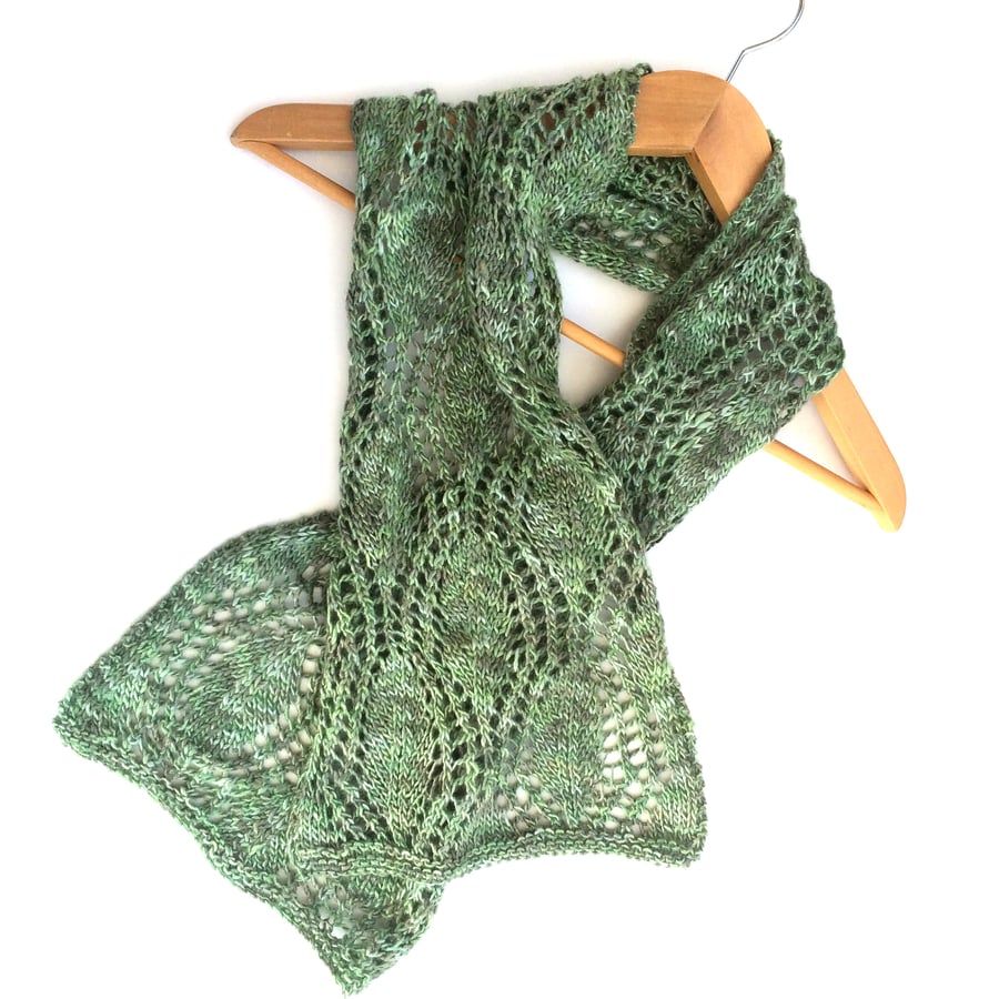 Merino Wool & Bamboo green lace scarf
