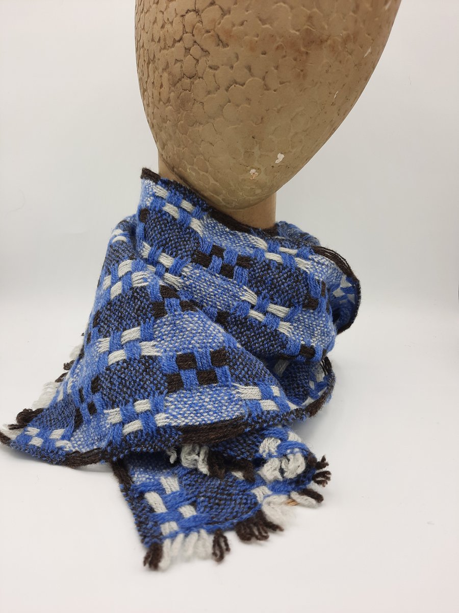 Mid-century 'tidy' lambswool scarf - blue blocks