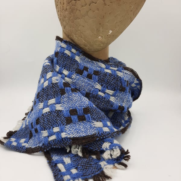 Mid-century 'tidy' lambswool scarf - blue blocks