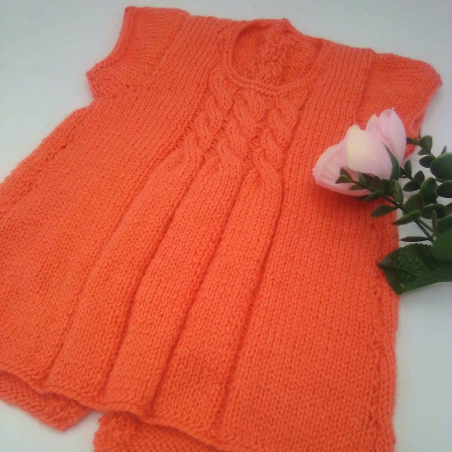 Orange Knitted Dress for a Baby Girl, Baby's Dress, Knitted Dress, New Baby Gift