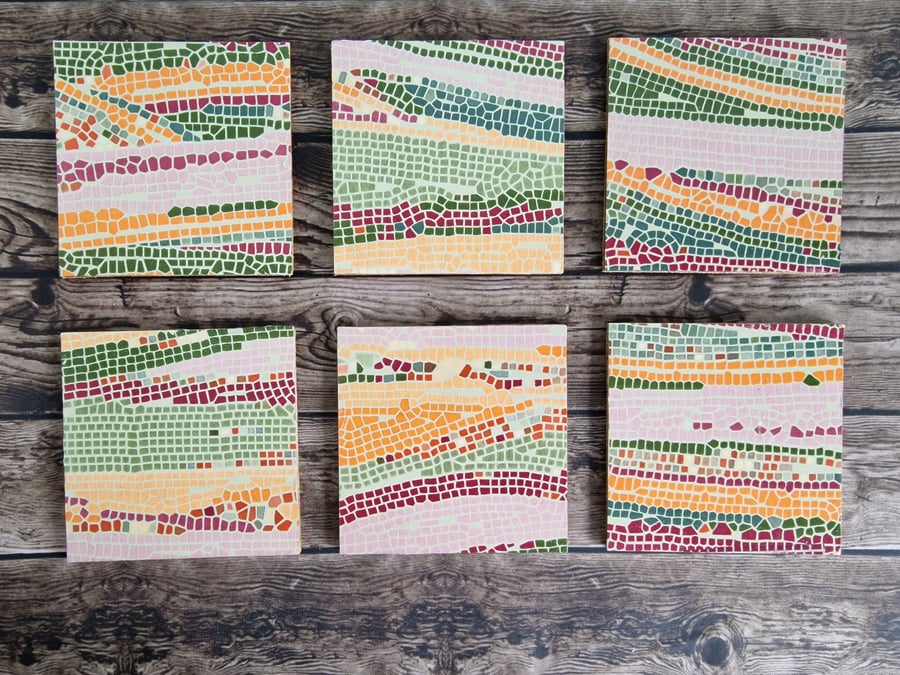 Mosaic effect Decoupage Coasters set of 6