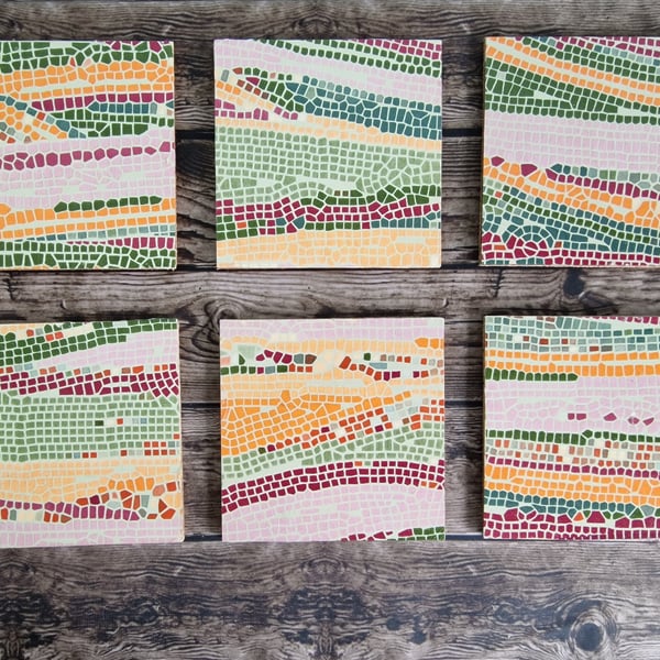 Mosaic effect Decoupage Coasters set of 6