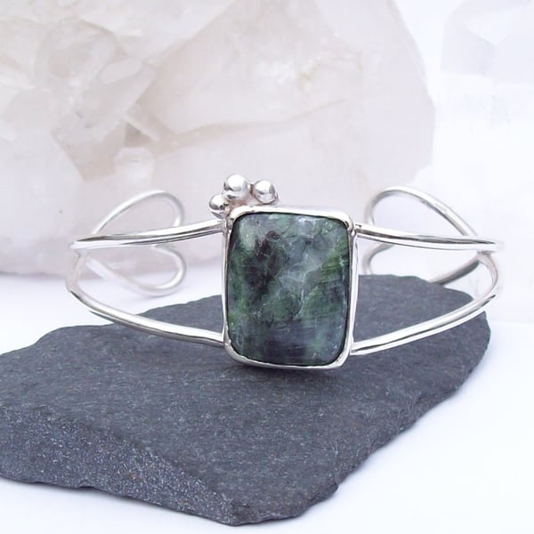 Chrome Diopside Bangle Cuff Solid Sterling Silver 925 Wide Bangle sale
