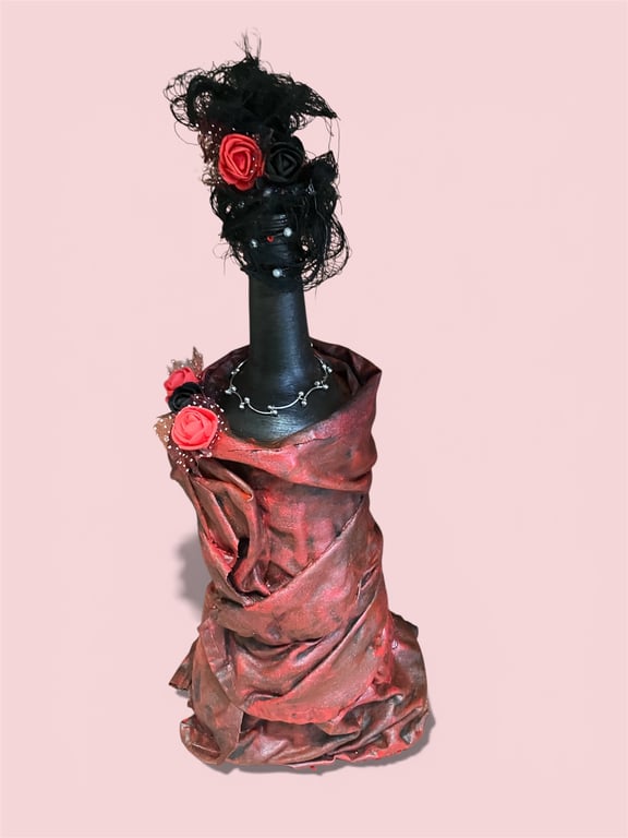 Hand-Sculpted Gothic Noir Altered Bottle Art - "The Crimson Matriarch"