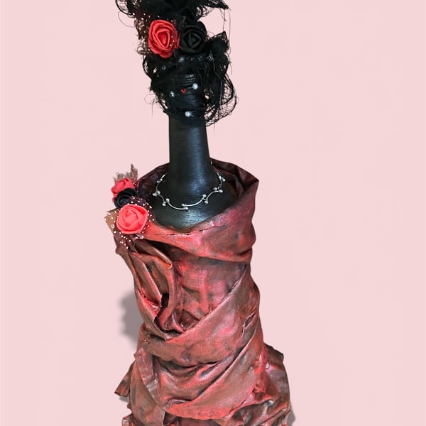 Hand-Sculpted Gothic Noir Altered Bottle Art - "The Crimson Matriarch"