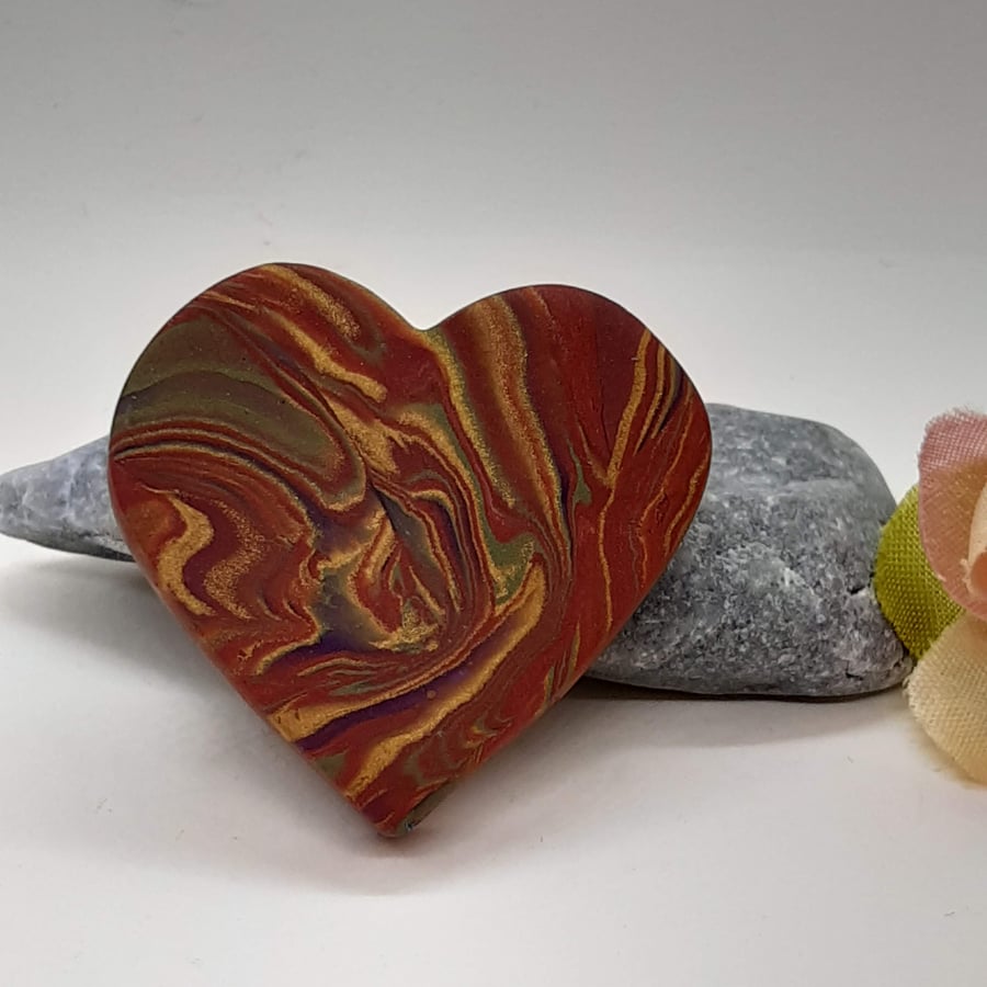 Heart shaped polymer clay brooch