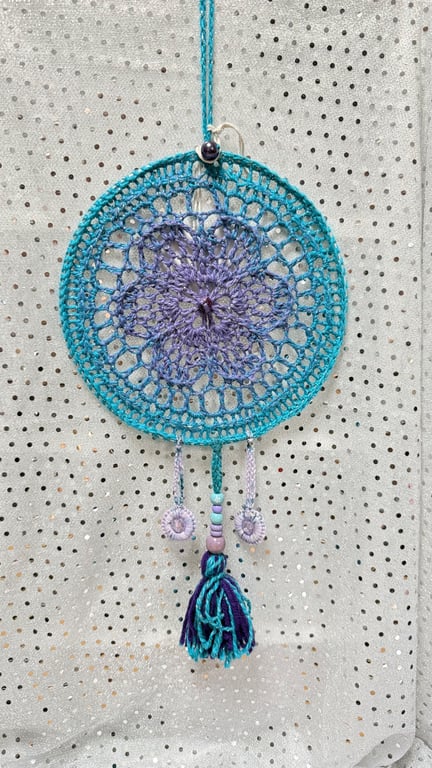 Flower mandala dream catcher purple and blue sparkly 