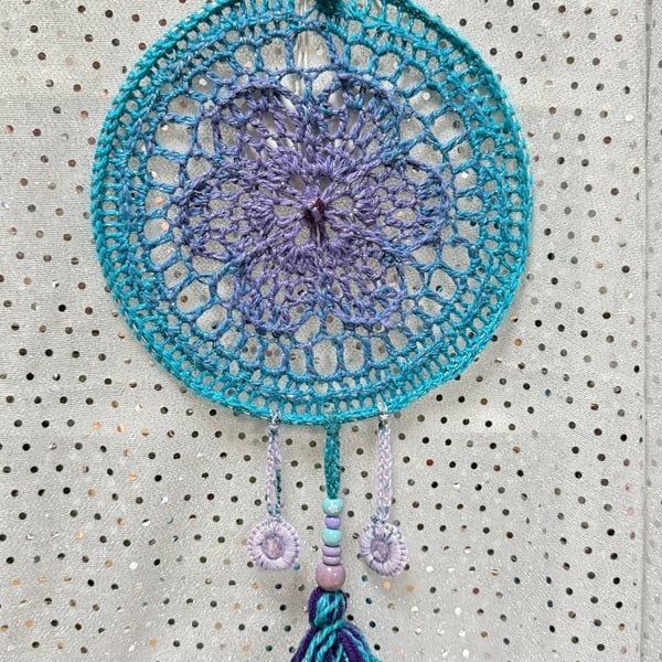 Flower mandala dream catcher purple and blue sparkly 