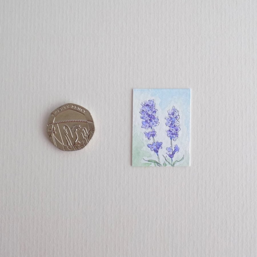 Miniature Watercolour Painting 'Lavender' (2.5cm x 3.5cm)