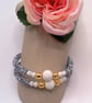 Diamond Tube and Lava Bead Double Strand Memory Wire Cuff Bracelets, Cuff Bangle - Image 5