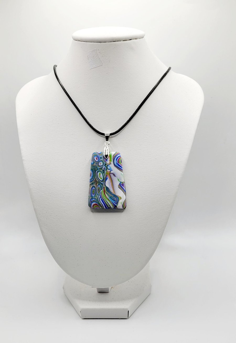 Asymmetrical Polymer Clay Pendant Necklace, Colourful Abstract Artisan Statement