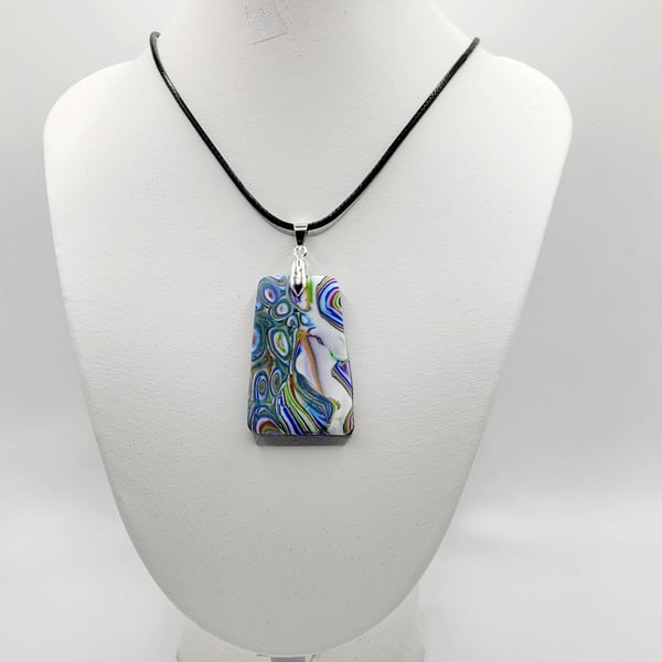 Asymmetrical Polymer Clay Pendant Necklace, Colourful Abstract Artisan Statement