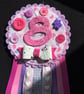Birthday badge-Rosette - Birthday Girl - pink and purple hearts - Image 1