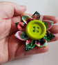 Colourful Floral Fabric Flower Hair Clip with Lime Green Button