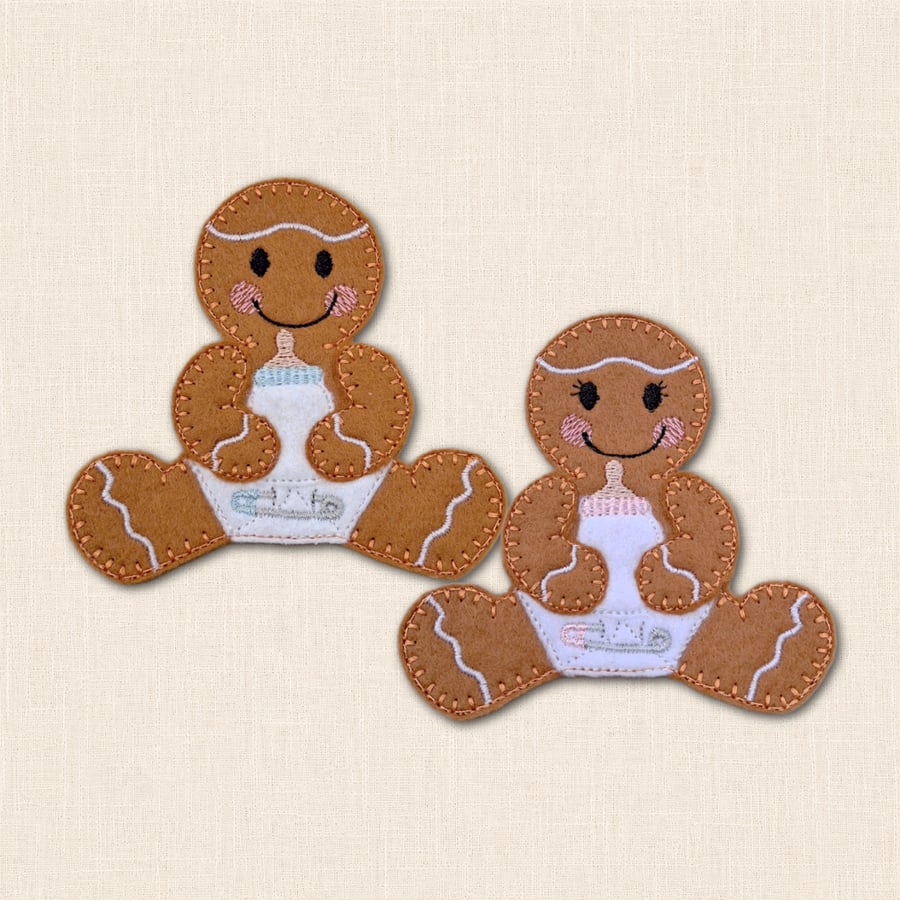 Baby Gingerbread Character - Embroidered Felt Hanging Decor