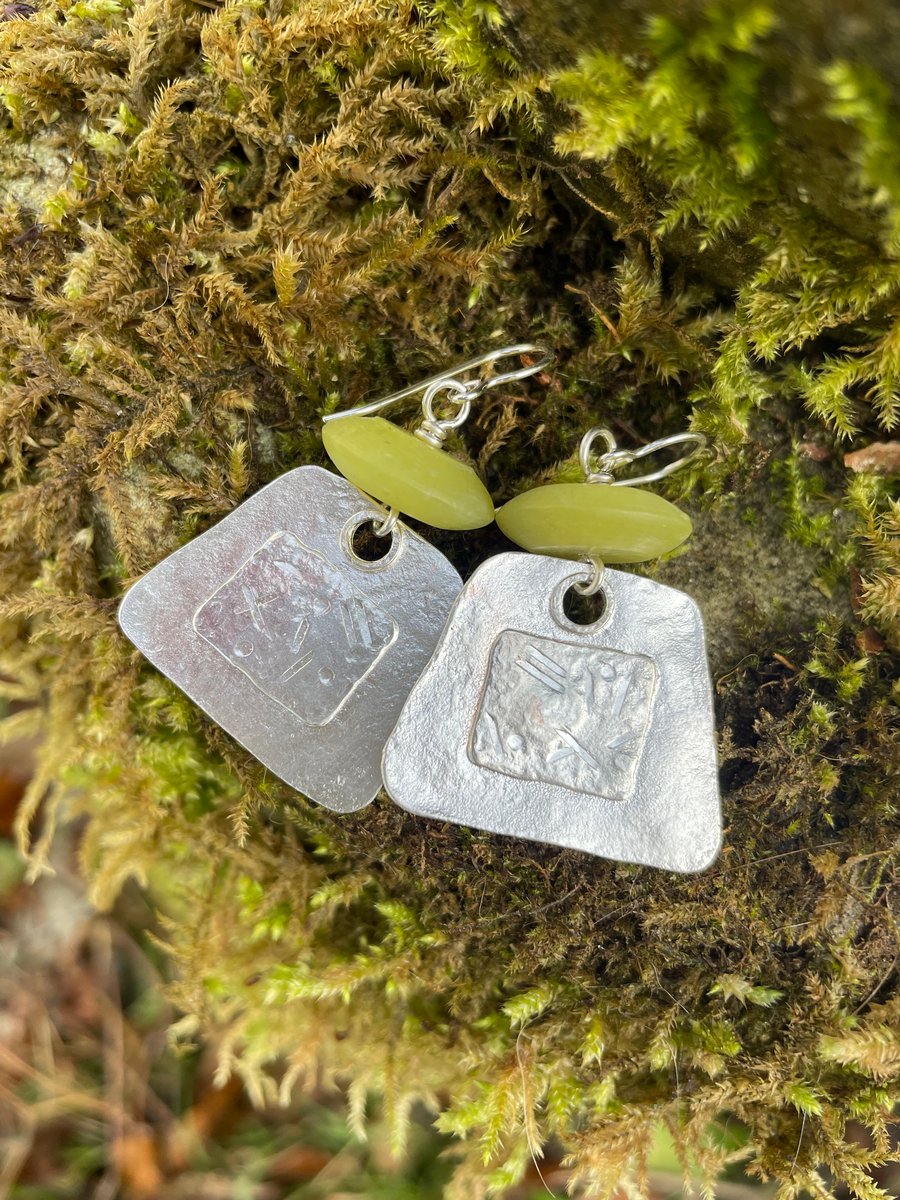 Large silver and yellow serpentine Tag earrings