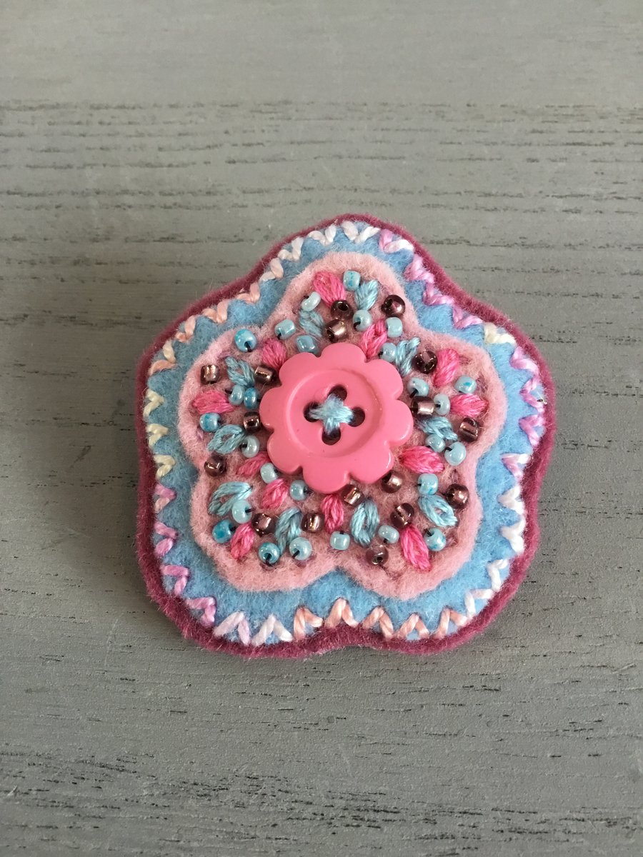 Hand Embroidered Flower Brooch 