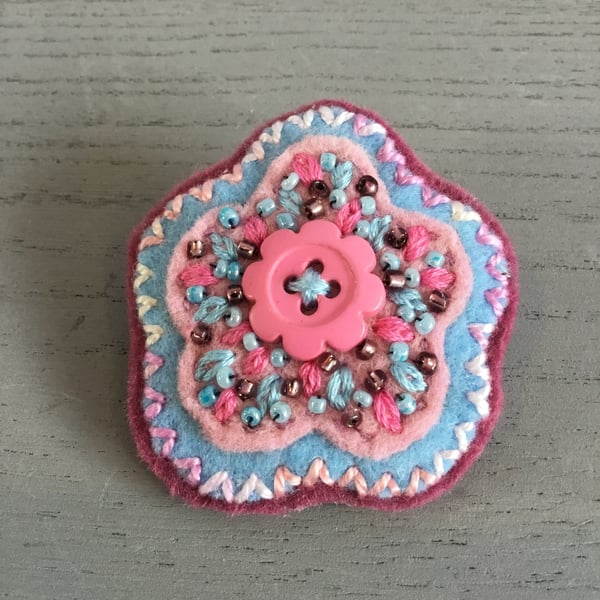 Hand Embroidered Flower Brooch 